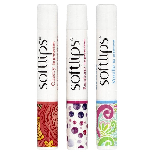 Softlips, Lip Protectant, Cherry, бөөрөлзгөнө, Vanilla, 3 Pack, 0.07 oz (2 g) Each (Discontinued Item)