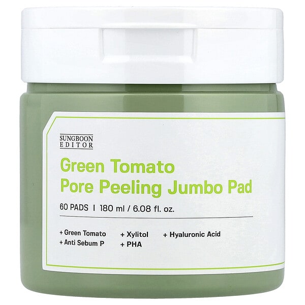 Sungboon Editor, Green Tomato Pore Peeling Jumbo Pad, 60 Pads, 6.08 fl oz (180 ml)