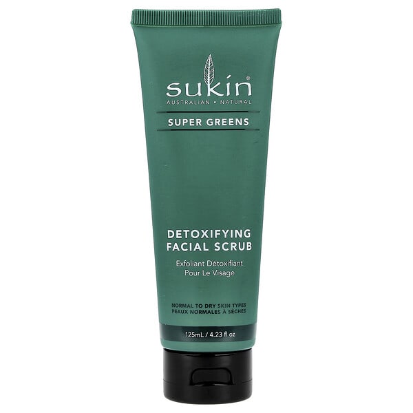 Sukin, супер Greens, Detoxifying Facial Scrub, Normal To Dry Skin Types, 4.23 fl oz (125 ml)
