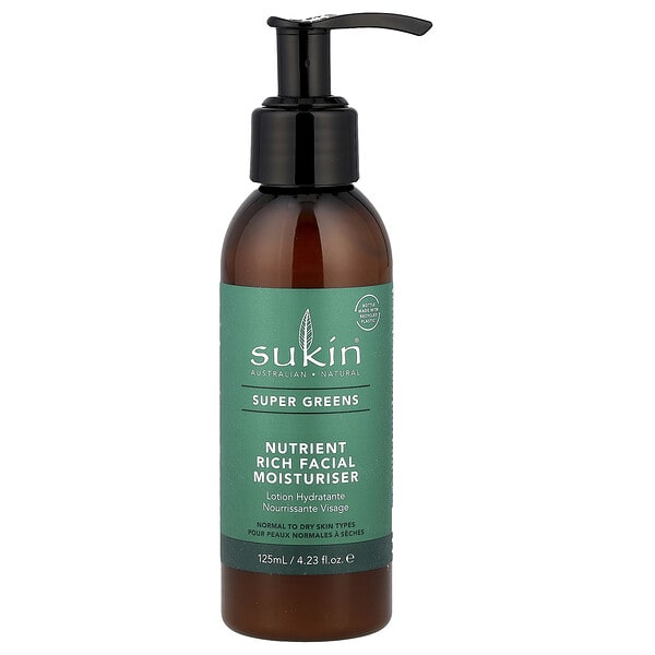 Sukin, супер Greens, Nutrient Rich Facial Moisturiser, Normal To Dry Skin Types, 4.23 fl oz (125 ml)