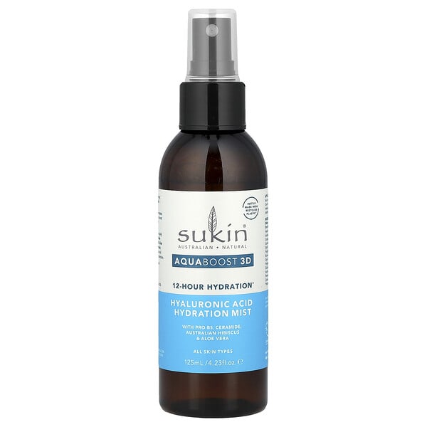 Sukin, AquaBoost 3D, Hyaluronic Acid Hydration Mist, All Skin Types, 4.23 fl oz (125 ml)