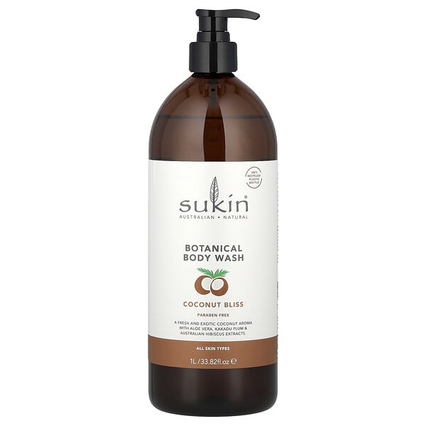 Sukin, Botanical Body Wash, All Skin Types, Coconut Bliss, 33.82 fl oz (1 l)