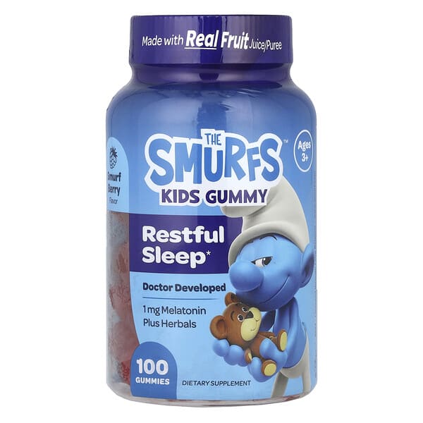 The Smurfs, Kids Gummy, Restful Sleep, Ages 3+, Smurf Berry, 100 чихэр
