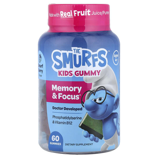 The Smurfs, Kids Gummy, Memory & Focus, Ages 4+, Smurf Berry, 60 чихэр