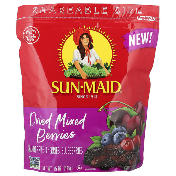 Sun-Maid, Dried Mixed Berries, Cranberries, Cherries & Blueberries, 15 oz (425 g)