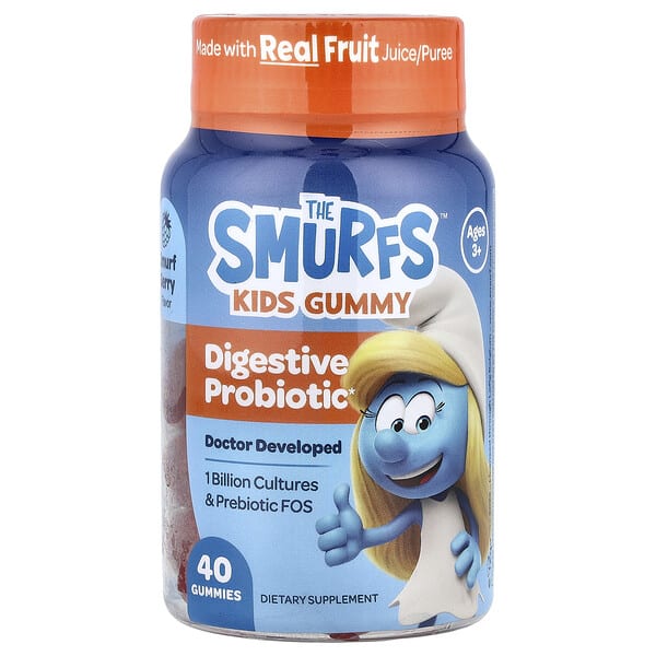 The Smurfs, Kids Gummy, Digestive Probiotic, Ages 3+, Smurf Berry, 40 чихэр