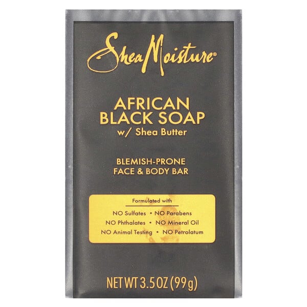 SheaMoisture, African Black Bar Soap with Shea Butter, Blemish Prone Face & Body, 3.5 oz (99 g)