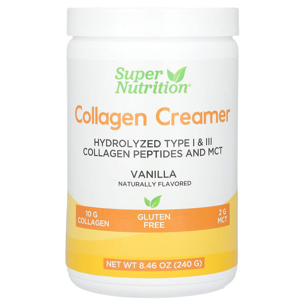 Super Nutrition, Collagen Creamer with Hydrolyzed 1 & 3, Кальци, Уураг, and Iron, Vanilla, 8.46 oz (240 g)