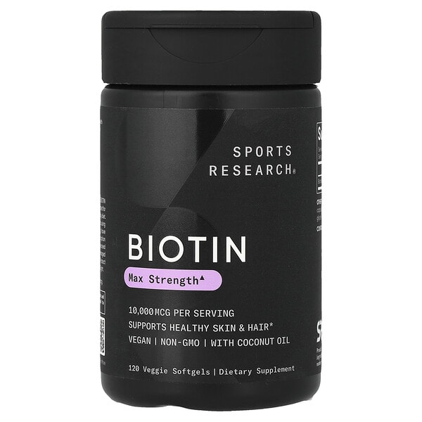Sports Research, Биотин, 10, 000 мкг, 120 ширхэг зөөлөн капсул