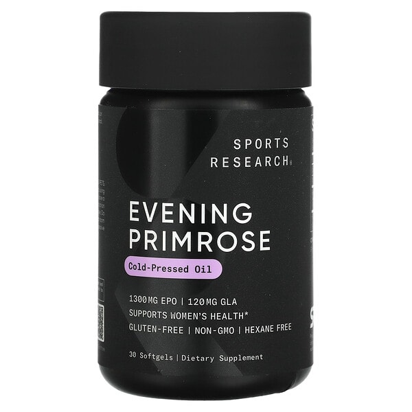 Sports Research, Evening Primrose, 1, 300 мг, 30 зөөлөн капсул