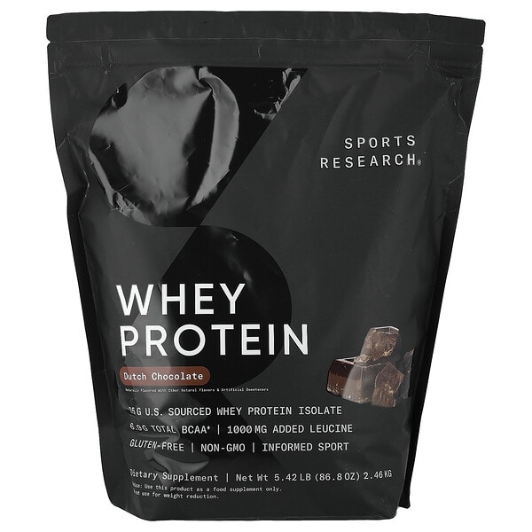 Sports Research, шар сүүний уураг, Dutch Chocolate, 5.42 lb (2.46 kg)