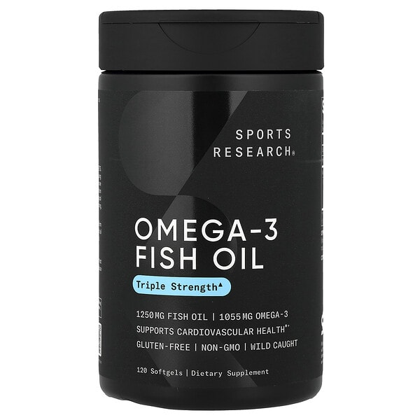 Sports Research, Omega-3 загасны тос, гурвалсан хүчтэй, 120 зөөлөн капсул