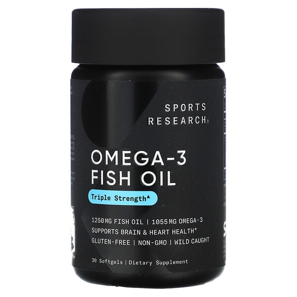 Sports Research, Omega-3 загасны тос, гурвалсан хүчтэй, 30 зөөлөн капсул