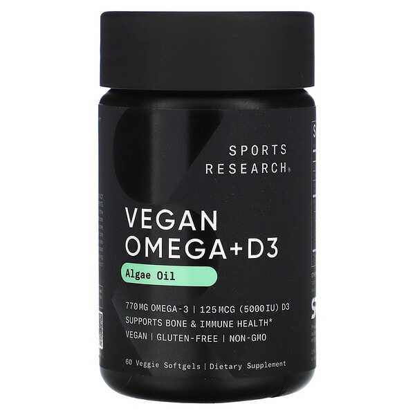 Sports Research, Vegan Omega + D3, 60 ширхэг зөөлөн капсул
