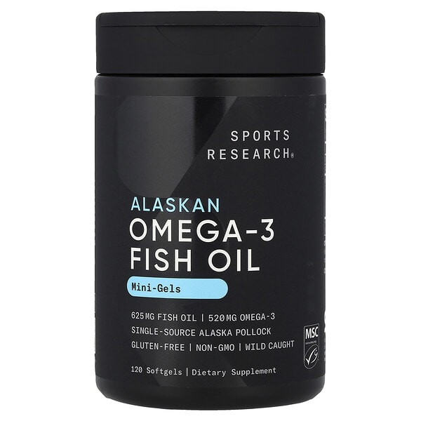 Sports Research, Alaskan Omega-3 Fish Oil, Mini Gels, 120 зөөлөн капсул