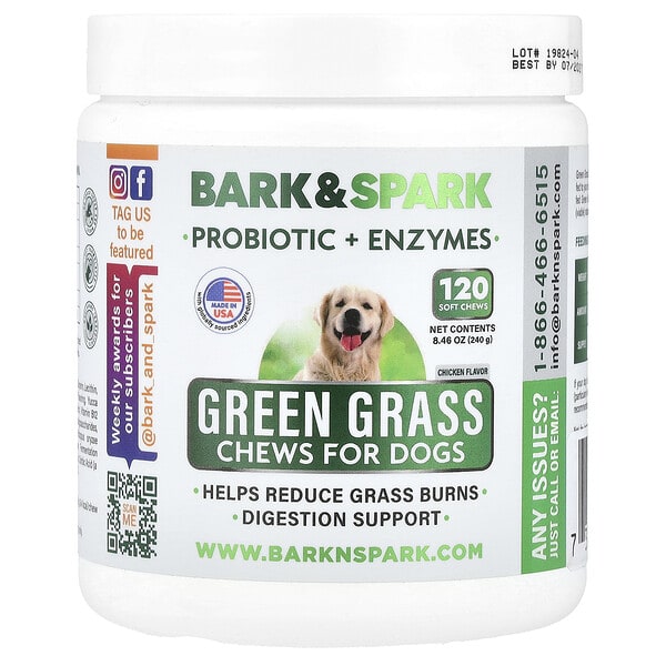Bark&Spark, Green Grass Chews, For Dogs, Chicken, 120 Soft Chews, 8.46 oz (240 g) (Discontinued Item)