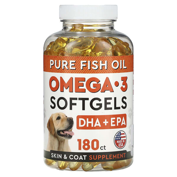 StrellaLab, Pure Fish Oil, Omega-3 Softgels, For Dogs, 180 зөөлөн капсул