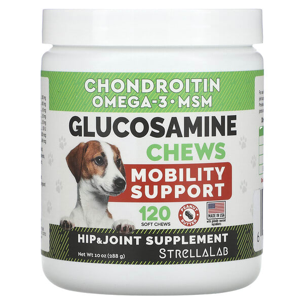 StrellaLab, Glucosamine Chews, For Dogs ба Cats, Peanut Butter, 120 Soft Chews, 10 oz (288 g)