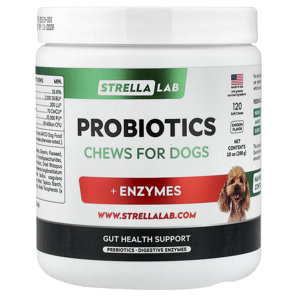 StrellaLab, Пробиотик, Chews For Dogs, Chicken, 120 Soft Chews, 10 oz (288 g)
