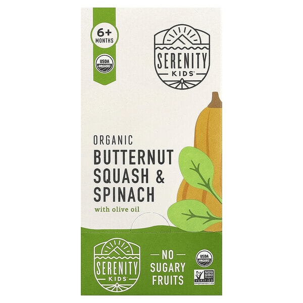 Serenity Kids, Organic Butternut Squash & Spinach with Olive Oil, 6+ Months, 6 Pouches, 3.5 oz (99 g) Each