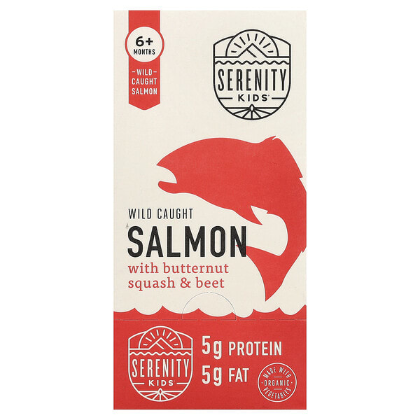 Serenity Kids, Wild Caught Salmon with Butternut Squash & Beet, 6+ Months, 6 Pouches, 3.5 oz (99 g) Each