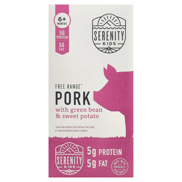Serenity Kids, Free Range Pork with Green Bean & Sweet Potato, 6+ Months, 6 Pouches, 3.5 oz (99 g) Each