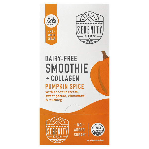 Serenity Kids, Dairy-Free Smoothie + Collagen, All Ages 6+ Months, Pumpkin Spice, 6 Pouches, 3.5 oz (99 g) Each
