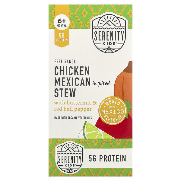 Serenity Kids, Free Range Chicken Mexican Inspired Stew with Butternut & Red Bell Pepper, 6+ Months, 6 Pouches, 3.5 oz (99 g) Each