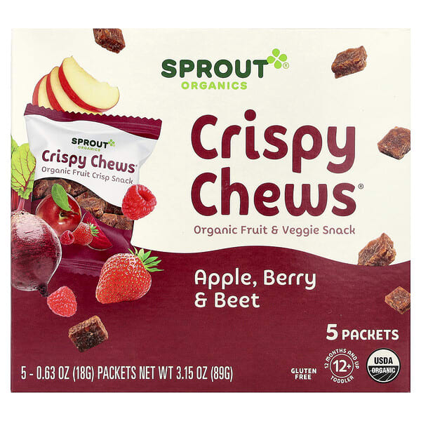 Sprout Organics, Crispy Chews®, Organic Fruit & Veggie Snack, 12 Months+, Apple, Berry & Beet, 5 багц, 0.63 oz (18 g) Each