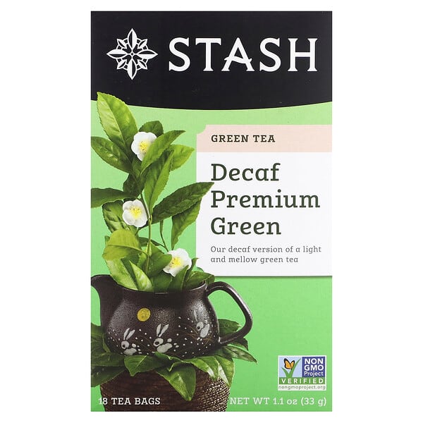 Stash Tea, ногоон цай, Decaf Premium Green, 18 Tea Bags, 1.1 oz (33 g)