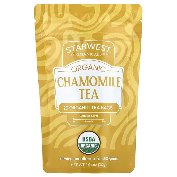 Starwest Botanicals, органик Chamomile Tea, Caffeine Free, 20 Organic Tea Bags, 1.4 oz (30 g)