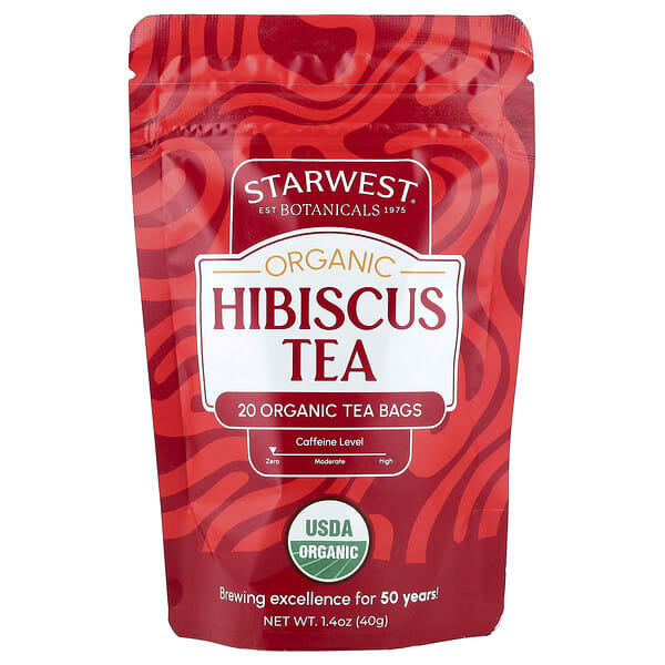 Starwest Botanicals, органик Hibiscus Tea, Caffeine Free, 20 Organic Tea Bags, 1.4 oz (40 g) (Discontinued Item)