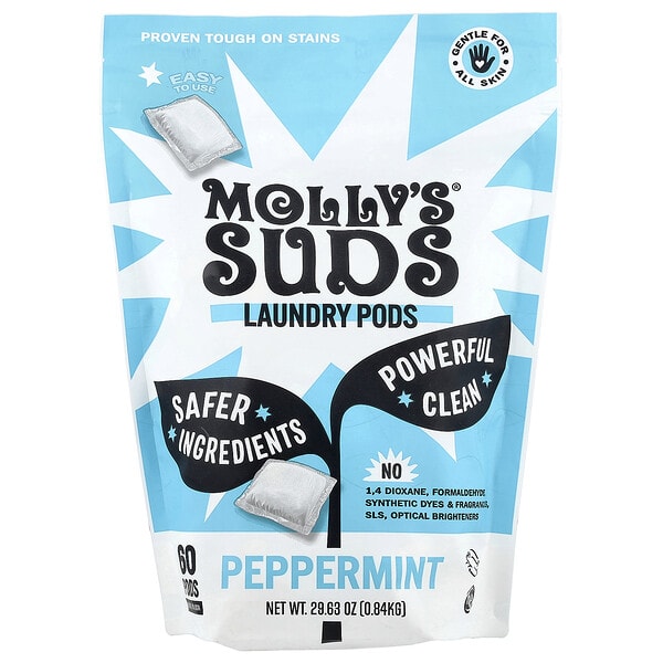 Molly's Suds, Laundry Pods, Peppermint, 60 Pods, 29.63 oz (0.84 kg)