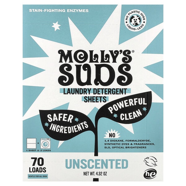 Molly's Suds, Laundry Detergent Sheets, үнэргүй, 35 Sheets