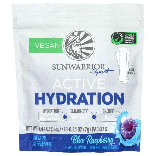 Sunwarrior, Sport, Active Hydration, Blue бөөрөлзгөнө, 18 багц, 0.24 oz (7 g) Each