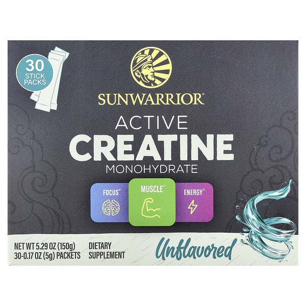 Sunwarrior, Active Creatine Monohydrate, амтгүй, 30 Packets, 0.17 oz (5 g) тус бүр