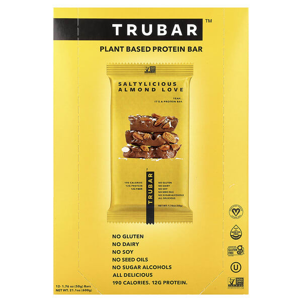 Trubar, Plant Based Protein Bar, Saltylicious Almond Love, 12 Bars, 1.76 oz (50 g) Each