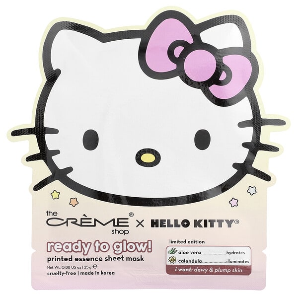 The Creme Shop, Hello Kitty®, Ready To Glow!, Printed Essence Beauty Sheet Mask, 1 Sheet, 0.88 oz (25 g)