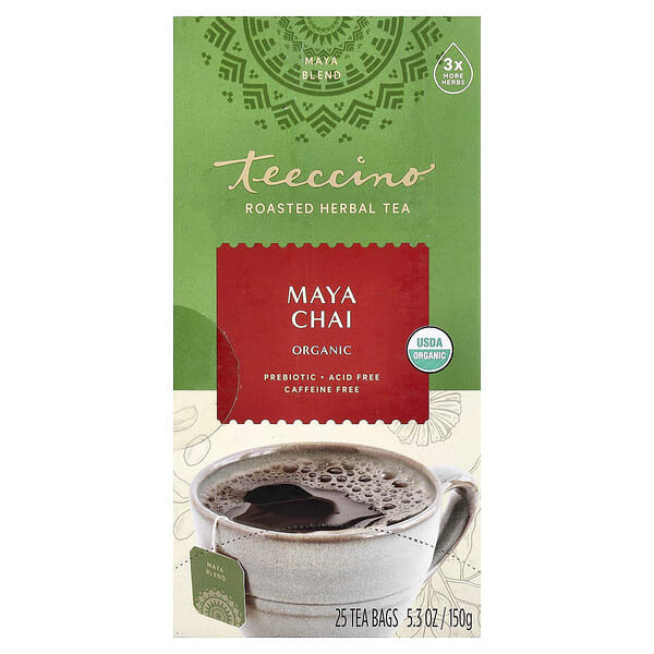 Teeccino, Organic Roasted Herbal Tea, Maya Chai, Caffeine Free, 25 Tea Bags, 5.3 oz (150 g)