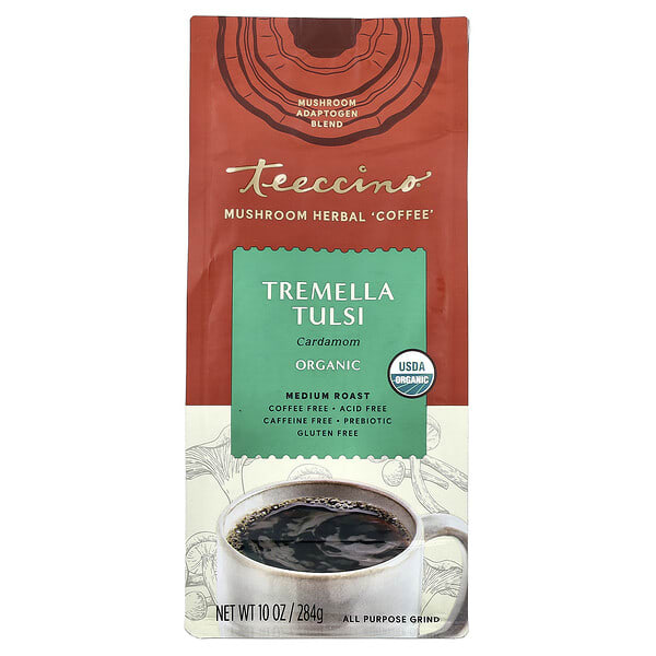 Teeccino, Organic Mushroom Herbal 'Coffee', Tremella Tulsi, Medium Roast, Caffeine Free, 10 oz (284 g)