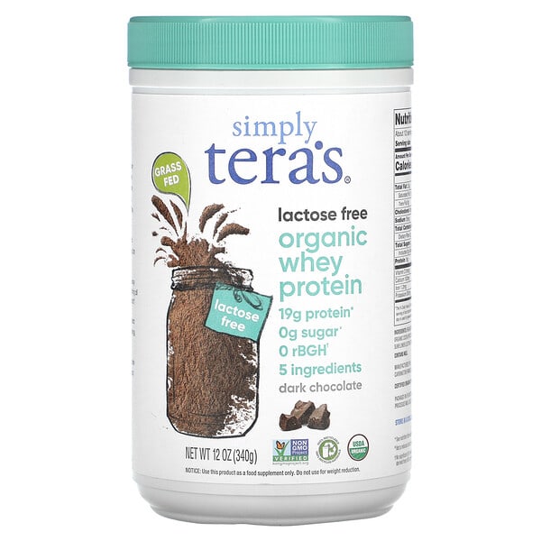 Simply Tera's, органик шар сүүний уураг, Lactose Free, Dark Chocolate, 12 oz (340 g)