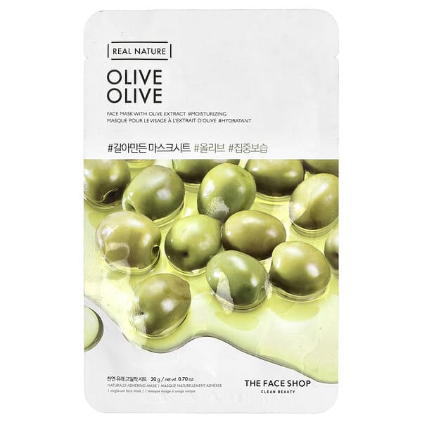 The Face Shop, Real Nature, Beauty Face Mask, Olive, 1 Sheet, 0.70 oz (20 g) (Discontinued Item)