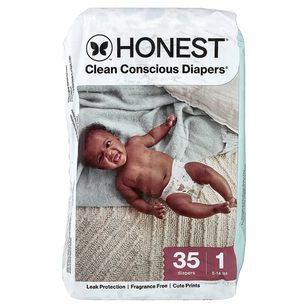 The Honest Company, Clean Conscious Diapers™, Size 1, 8-14 lbs, Turtle Time, 35 Diapers