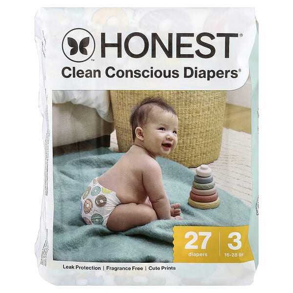 The Honest Company, Clean Conscious Diapers™, Size 3, 16-28 lbs, Donut Grow Up, 27 Diapers