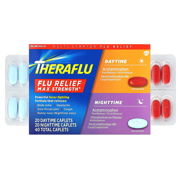 Theraflu, Flu Relief Max Strength, Daytime & Nighttime, 40 Caplets (Discontinued Item)