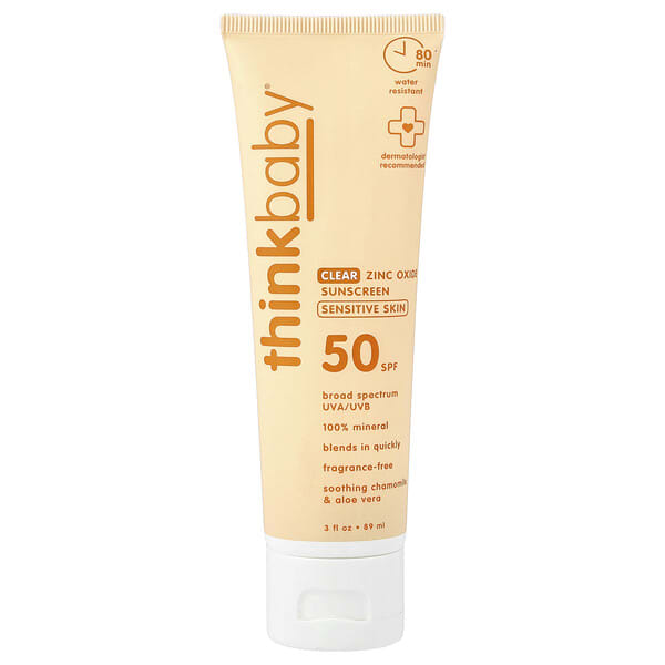 think, Think Baby®, Clear Zinc Oxide Sunscreen, Sensitive Skin, SPF 50, Fragrance Free, 3 fl oz (89 ml)