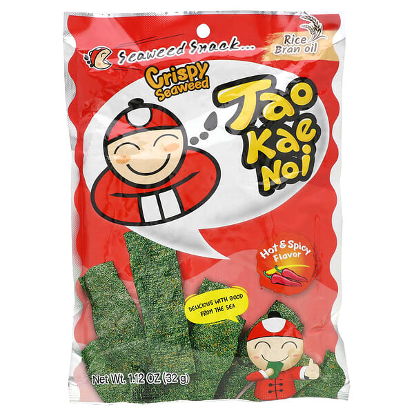 Tao Kae Noi, Crispy Seaweed Snack, Hot & Spicy, 1.12 oz (32 g)