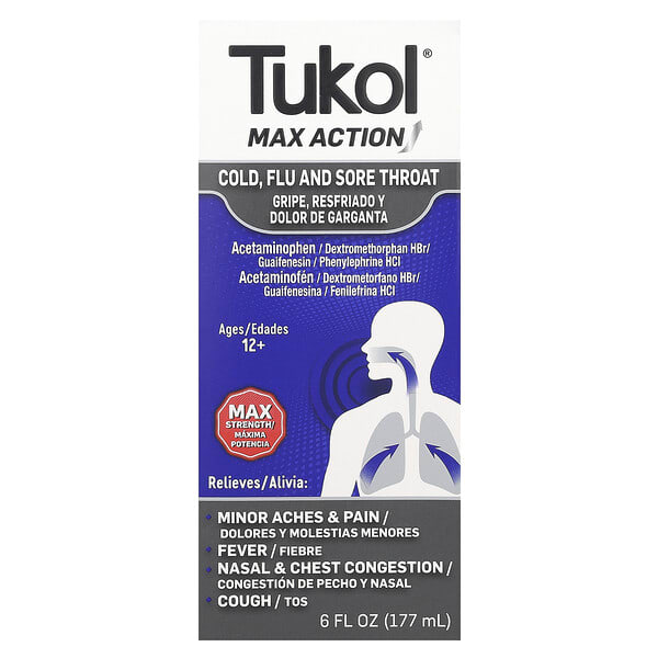 Tukol, Max Action, Cold, Flu and Sore Throat, Ages 12+, 6 fl oz (177 ml) (Discontinued Item)