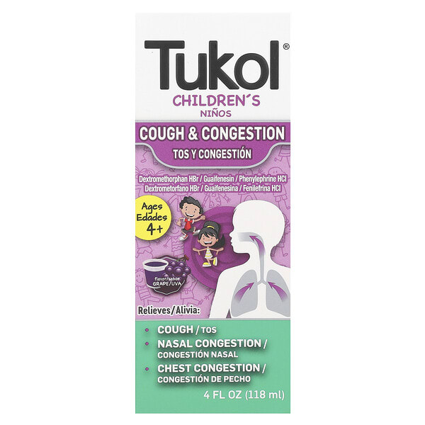 Tukol, Хүүхдийн, Cough & Congestion, Ages 4+, Grape, 4 fl oz (118 ml)