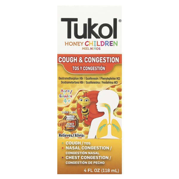 Tukol, Honey Children, Cough & Congestion, Ages 4+, Natural Honey, 4 fl oz (118 ml) (Discontinued Item)